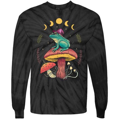 Cottagecore Aesthetic Goblincore Frog Wizard On Mushroom Tie-Dye Long Sleeve Shirt