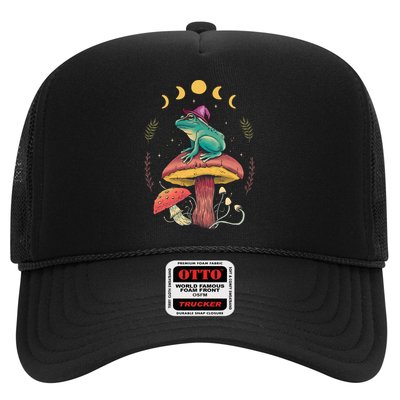 Cottagecore Aesthetic Goblincore Frog Wizard On Mushroom Trucker Hat