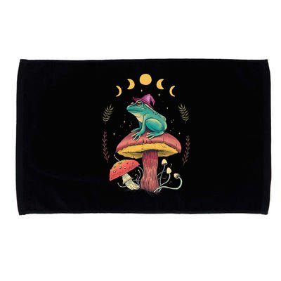 Cottagecore Aesthetic Goblincore Frog Wizard On Mushroom Microfiber Hand Towel