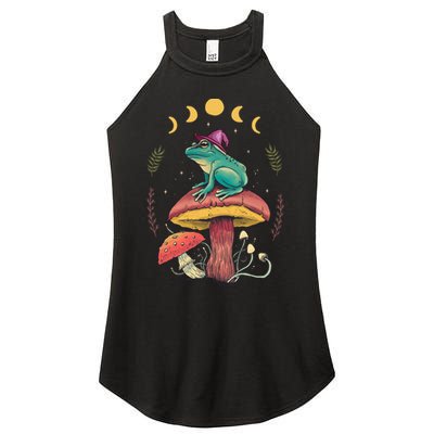 Cottagecore Aesthetic Goblincore Frog Wizard On Mushroom Women's Perfect Tri Rocker Tank