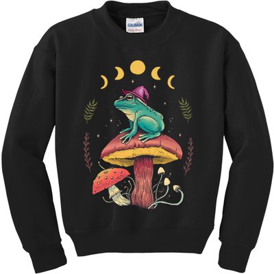 Cottagecore Aesthetic Goblincore Frog Wizard On Mushroom Kids Sweatshirt