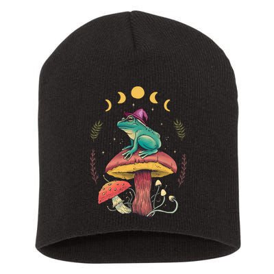 Cottagecore Aesthetic Goblincore Frog Wizard On Mushroom Short Acrylic Beanie