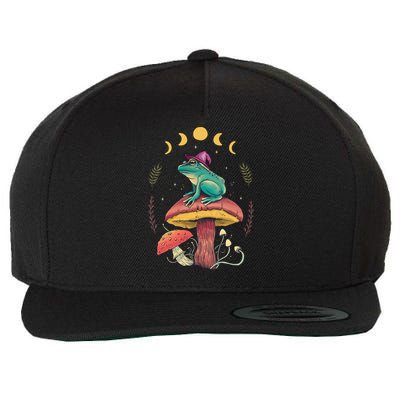 Cottagecore Aesthetic Goblincore Frog Wizard On Mushroom Wool Snapback Cap
