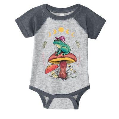 Cottagecore Aesthetic Goblincore Frog Wizard On Mushroom Infant Baby Jersey Bodysuit