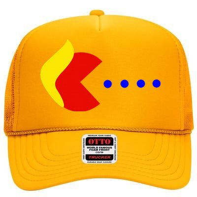 Classic Arcade Game Trump Eats Blue Dots 2024 High Crown Mesh Back Trucker Hat