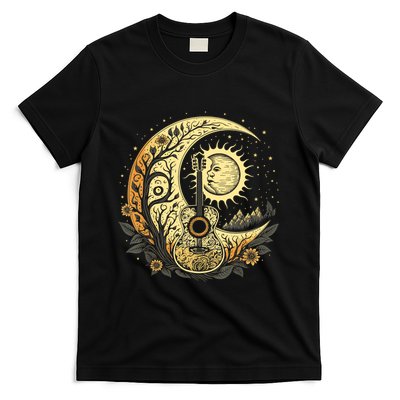 Cottagecore Acoustic Guitar With Moon, Sun And Stars T-Shirt