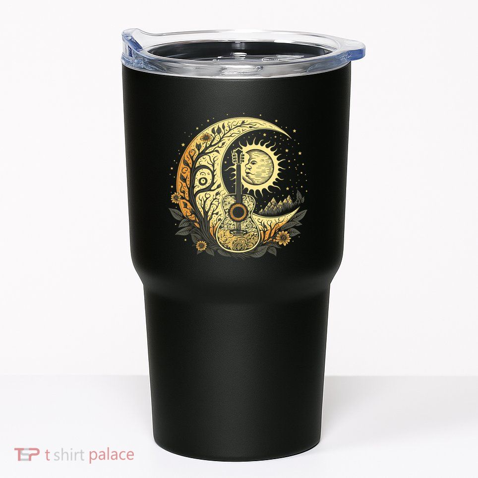 Cottagecore Acoustic Guitar With Moon, Sun And Stars Tumbler
