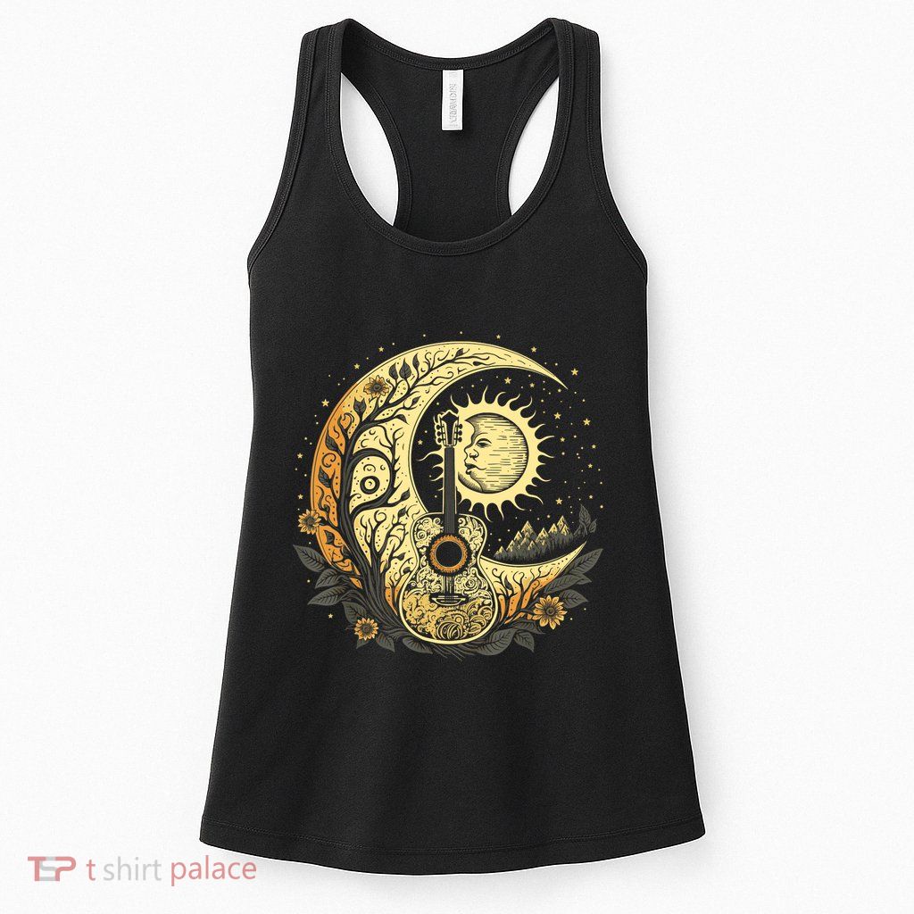 Cottagecore Acoustic Guitar With Moon, Sun And Stars Womens Tank Top