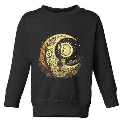 Cottagecore Acoustic Guitar With Moon, Sun And Stars Toddler Sweatshirt