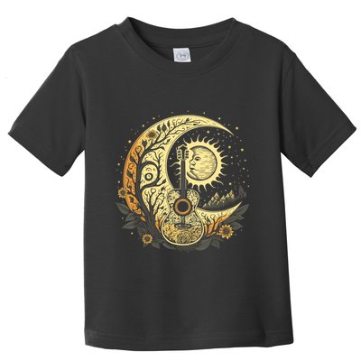 Cottagecore Acoustic Guitar With Moon, Sun And Stars Toddler T-Shirt