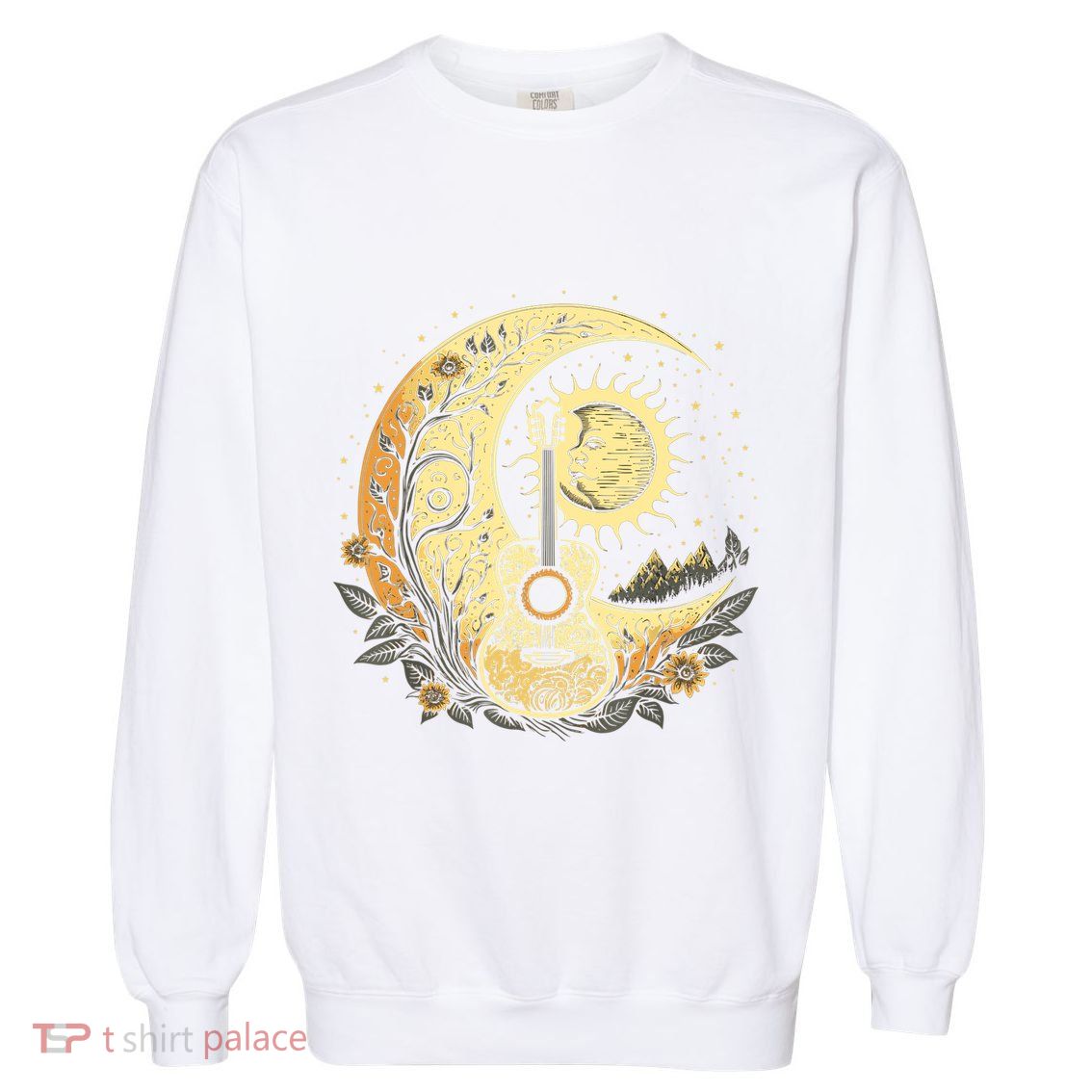 Cottagecore Acoustic Guitar With Moon, Sun And Stars Garment-Dyed Sweatshirt