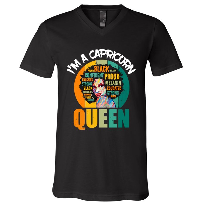 Capricorn Afro Girl Queen Facts Black History Month Black Proud V-Neck T-Shirt