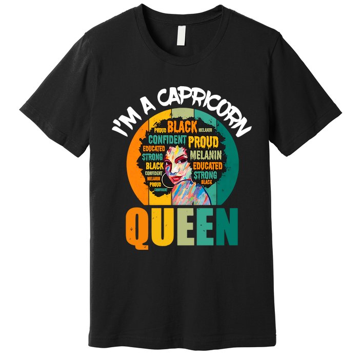 Capricorn Afro Girl Queen Facts Black History Month Black Proud Premium T-Shirt