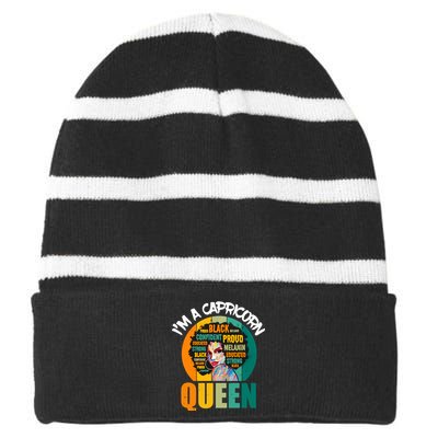 Capricorn Afro Girl Queen Facts Black History Month Black Proud Striped Beanie with Solid Band