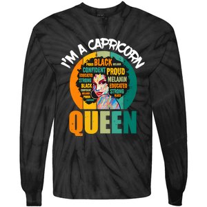 Capricorn Afro Girl Queen Facts Black History Month Black Proud Tie-Dye Long Sleeve Shirt