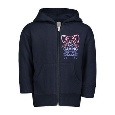 Cats And Gaming Funny Cat Lover Gaming Gift Gamer Toddler Zip Fleece Hoodie