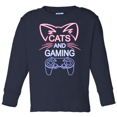 Cats And Gaming Funny Cat Lover Gaming Gift Gamer Toddler Long Sleeve Shirt