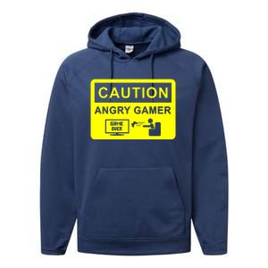 Caution Angry Gamer Performance Fleece Hoodie