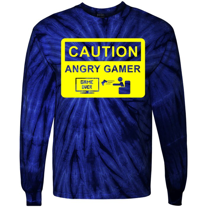 Caution Angry Gamer Tie-Dye Long Sleeve Shirt