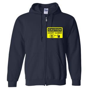 Caution Angry Gamer Full Zip Hoodie