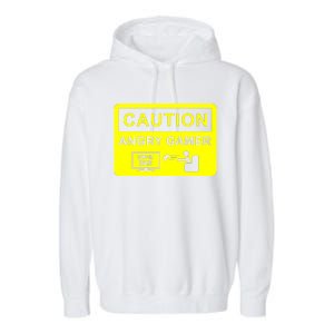 Caution Angry Gamer Garment-Dyed Fleece Hoodie