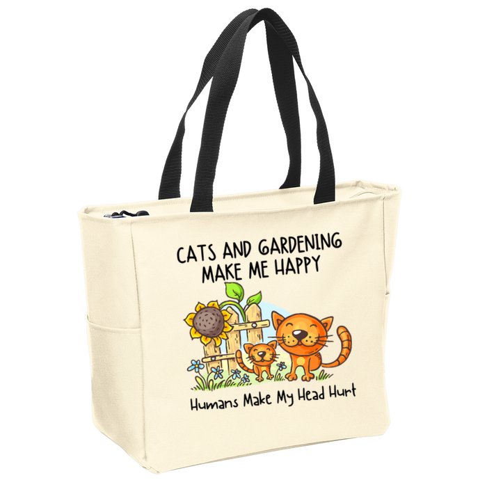 Cats And Gardening Make Me Happy Humans Make My Head Hurt Zip Tote Bag