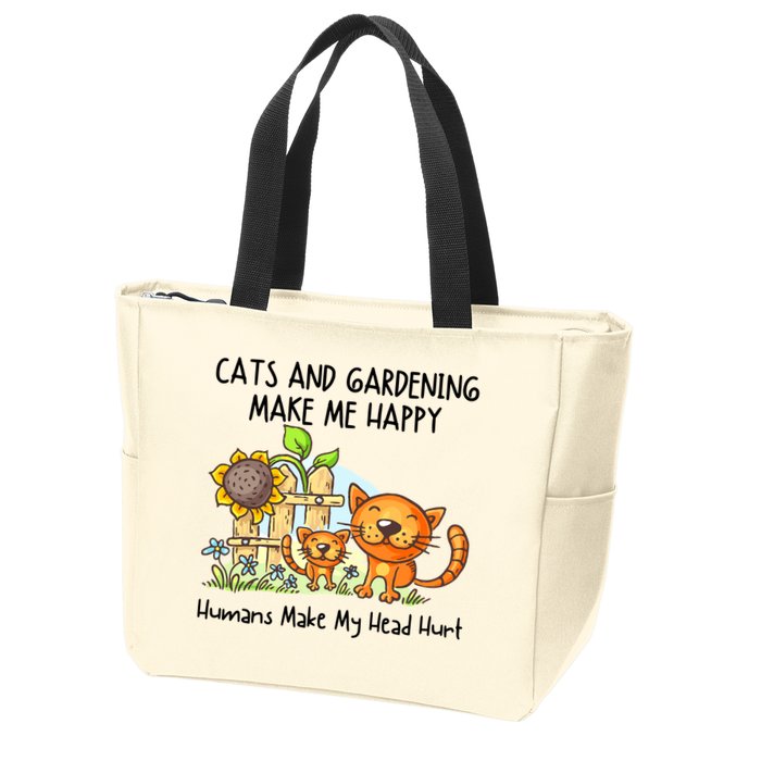 Cats And Gardening Make Me Happy Humans Make My Head Hurt Zip Tote Bag