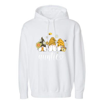 Cute Auntie Gnomes With Bees And Sunflower Country Style Funny Gift Garment-Dyed Fleece Hoodie