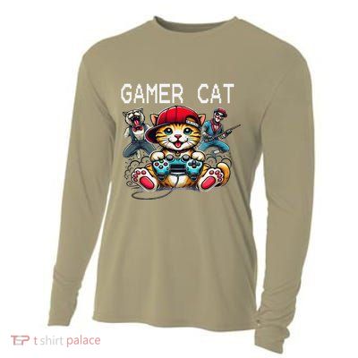 Cats And Gaming For The Cat Lover Gamer Video Game Player Cooling Performance Long Sleeve Crew