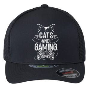 Cats And Gaming Funny For Gamer, Cat Lover, Cat Mom, Cat Dad Flexfit Unipanel Trucker Cap