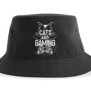 Cats And Gaming Funny For Gamer, Cat Lover, Cat Mom, Cat Dad Sustainable Bucket Hat