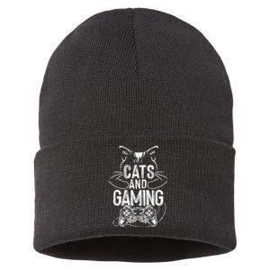 Cats And Gaming Funny For Gamer, Cat Lover, Cat Mom, Cat Dad Sustainable Knit Beanie