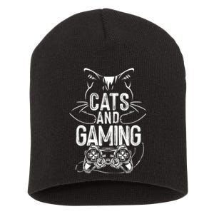 Cats And Gaming Funny For Gamer, Cat Lover, Cat Mom, Cat Dad Short Acrylic Beanie