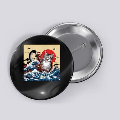 Catzilla Attacking Golden Gate Bridge Cat Design Button