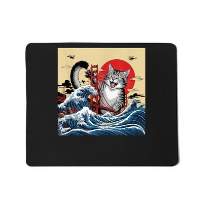 Catzilla Attacking Golden Gate Bridge Cat Design Mousepad