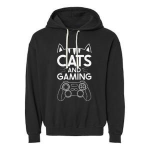 Cats And Gaming Funny Cat Lover Gaming Gift Gamer Garment-Dyed Fleece Hoodie