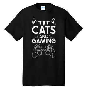 Cats And Gaming Funny Cat Lover Gaming Gift Gamer Tall T-Shirt