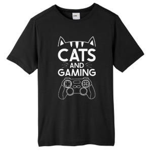 Cats And Gaming Funny Cat Lover Gaming Gift Gamer Tall Fusion ChromaSoft Performance T-Shirt