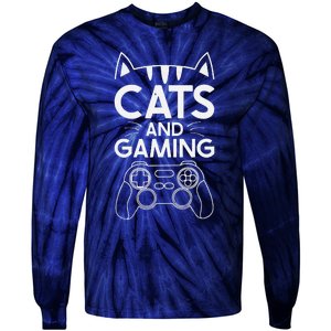 Cats And Gaming Funny Cat Lover Gaming Gift Gamer Tie-Dye Long Sleeve Shirt