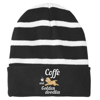 Coffee And Goldendoodles Striped Beanie with Solid Band