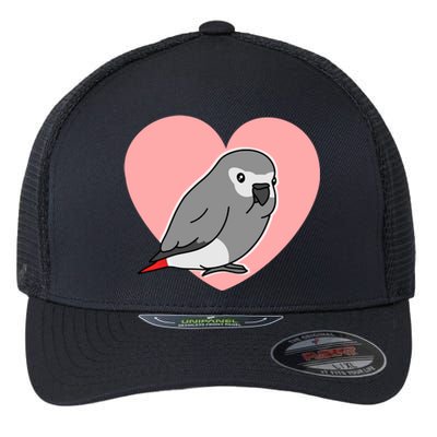 Chubby African Grey Love Heart Parrot Pastel Kawaii Birb Gift Flexfit Unipanel Trucker Cap