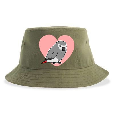 Chubby African Grey Love Heart Parrot Pastel Kawaii Birb Gift Sustainable Bucket Hat