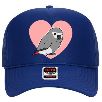 Chubby African Grey Love Heart Parrot Pastel Kawaii Birb Gift High Crown Mesh Back Trucker Hat