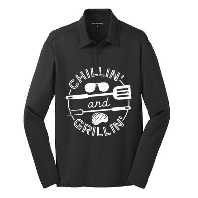 Chillin And Grillin Grill Master Steak Barbecue Bbq Party Gift Silk Touch Performance Long Sleeve Polo