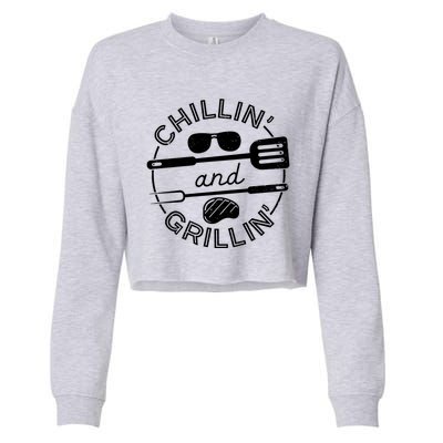 Chillin And Grillin Grill Master Steak Barbecue Bbq Party Gift Cropped Pullover Crew