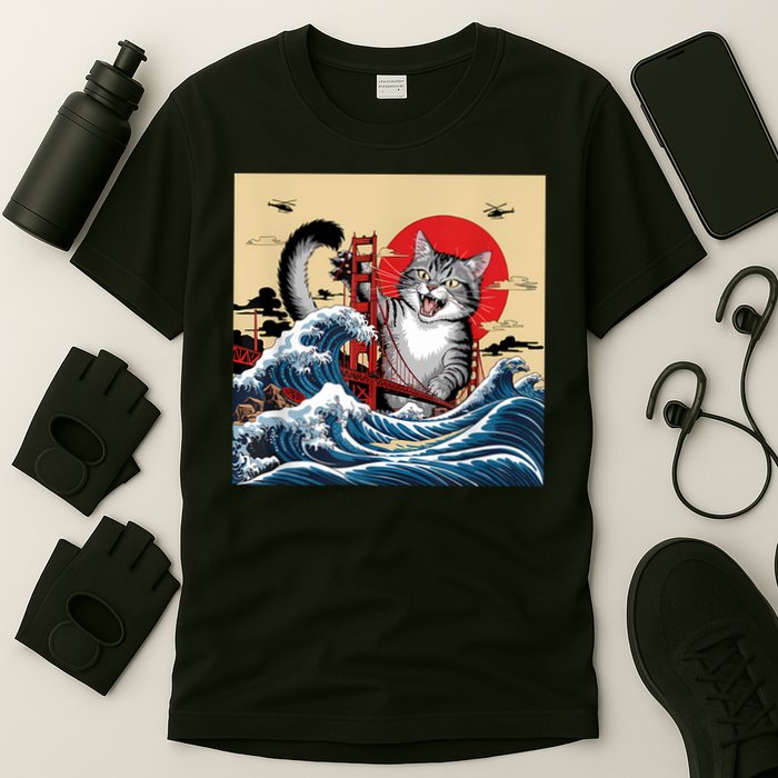 Catzilla Attacking Golden Gate Bridge Funny Cat Design T-Shirt
