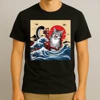 Catzilla Attacking Golden Gate Bridge Funny Cat Design T-Shirt