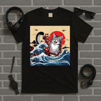 Catzilla Attacking Golden Gate Bridge Funny Cat Design T-Shirt