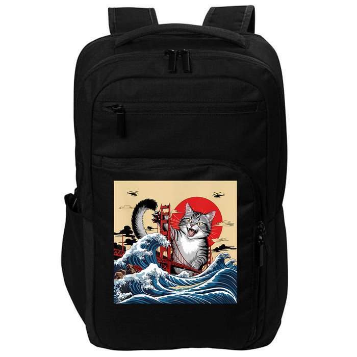 Catzilla Attacking Golden Gate Bridge Funny Cat Design Impact Tech Backpack