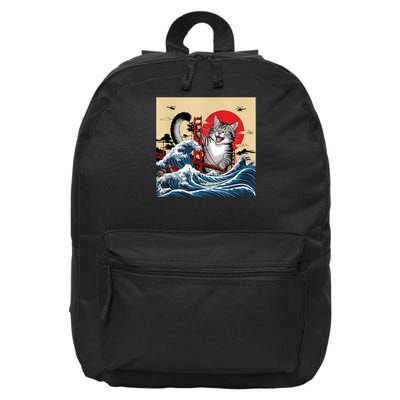 Catzilla Attacking Golden Gate Bridge Funny Cat Design 16 in Basic Backpack